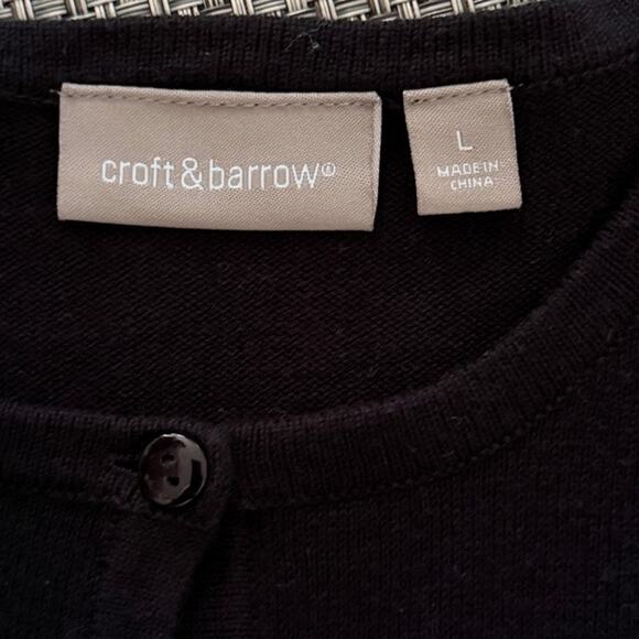 CROFT & BARROW NWOT Cotton Penguins Ugly Christmas Cardigan Sweater L Black - Picture 4 of 6